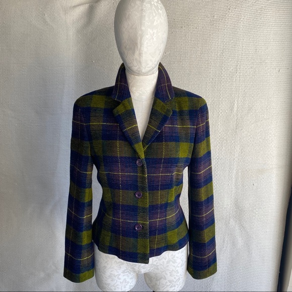 Vintage Laura Ashley UK M Plaid Equestrian Blazer - Picture 5 of 8